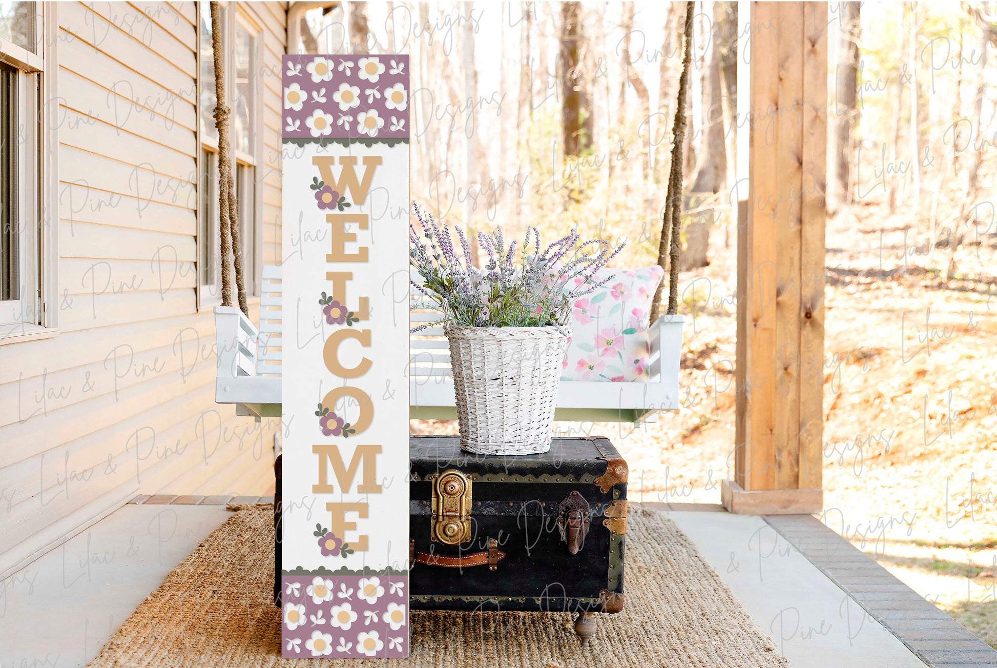 Mod daisy Welcome sign, Floral porch leaner SVG, spring flower laser design, summer daisy porch decor, Glowforge SVG, laser cut file