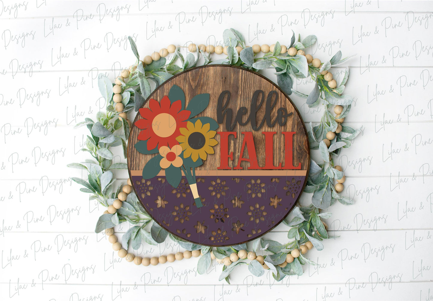 Hello fall door hanger, Pretty fall welcome sign SVG, sunflower round sign, autumn floral door hanger SVG, Glowforge SVG, laser cut file