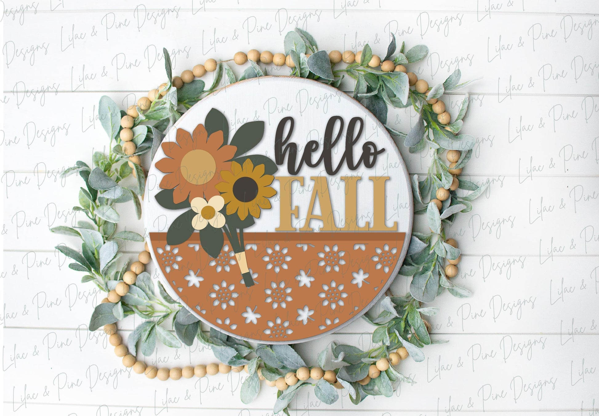 Hello fall door hanger, Pretty fall welcome sign SVG, sunflower round sign, autumn floral door hanger SVG, Glowforge SVG, laser cut file