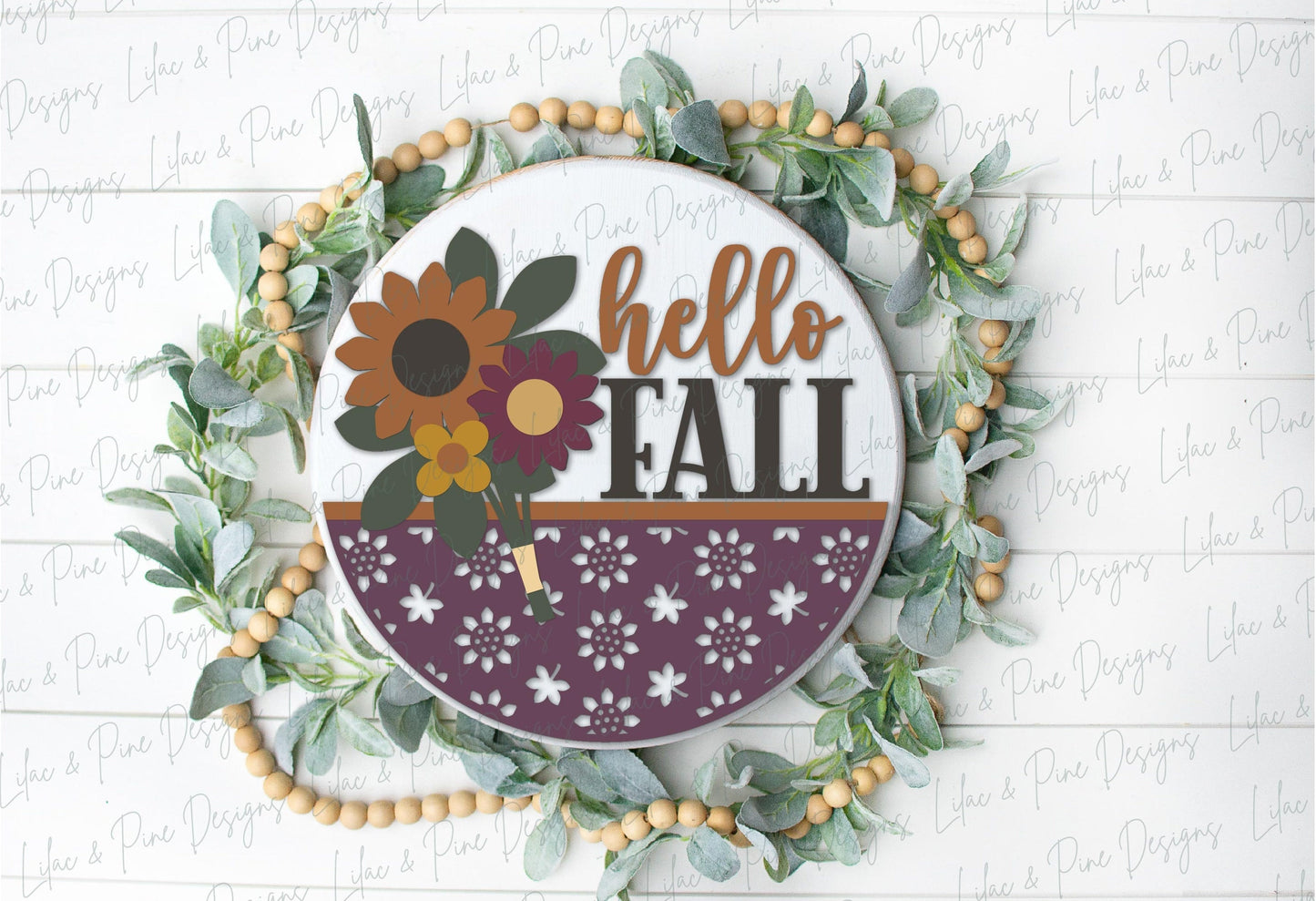 Hello fall door hanger, Pretty fall welcome sign SVG, sunflower round sign, autumn floral door hanger SVG, Glowforge SVG, laser cut file