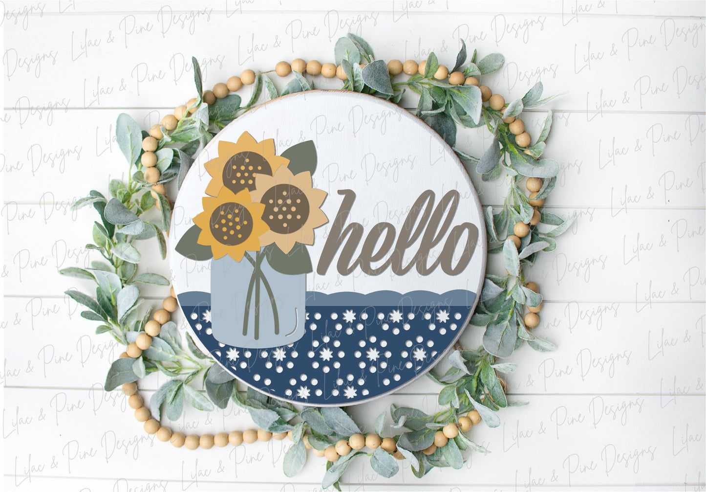 Hello sunflower door hanger SVG, fall welcome sign SVG, summer sign, floral sign, door hanger pattern, Glowforge SVG, laser cut file