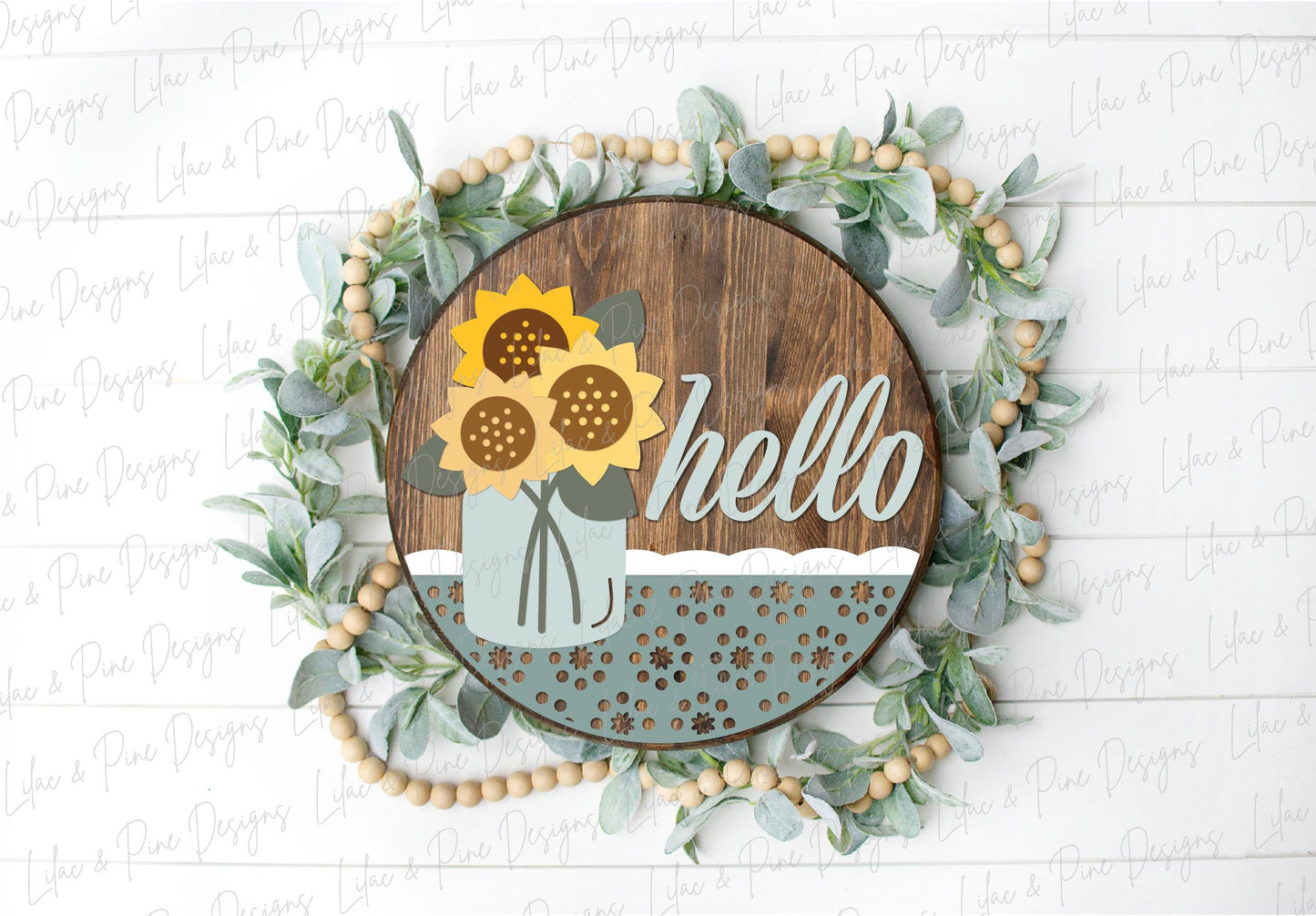 Hello sunflower door hanger SVG, fall welcome sign SVG, summer sign, floral sign, door hanger pattern, Glowforge SVG, laser cut file