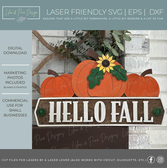 Hello fall pumpkin sign, fall welcome sign SVG, Pumpkin wall hanging, pumpkin shelf sitter SVG, fall decor, Glowforge svg, laser cut file