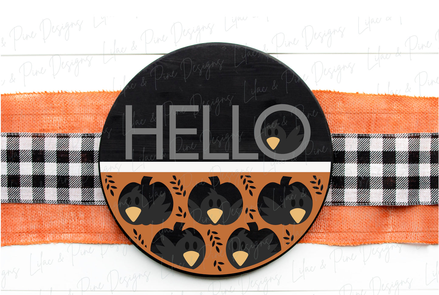 Hello crow door hanger, Cute fall welcome sign, pumpkin round sign, Funny autumn door hanger, Glowforge SVG, laser cut file