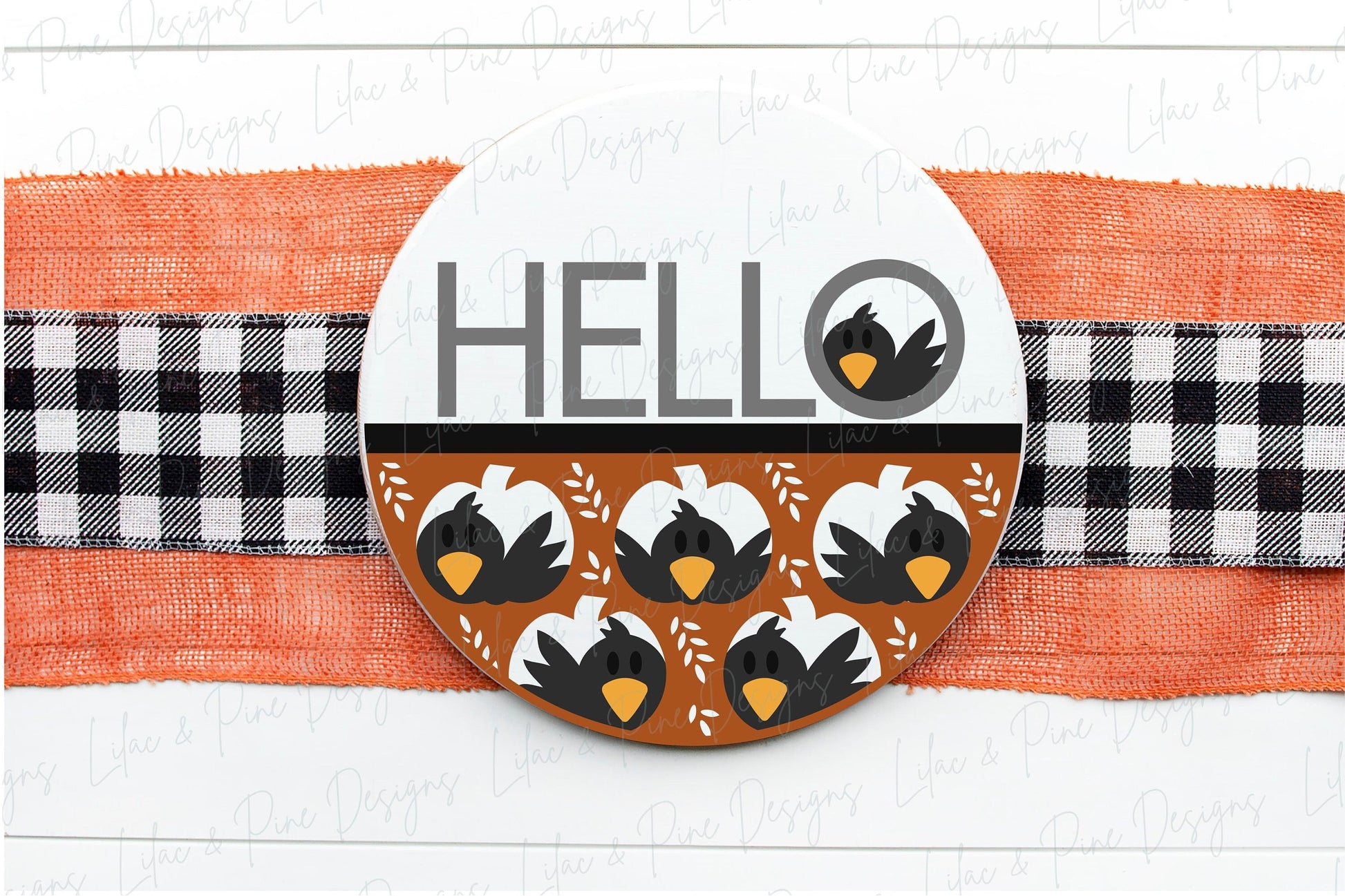 Hello crow door hanger, Cute fall welcome sign, pumpkin round sign, Funny autumn door hanger, Glowforge SVG, laser cut file