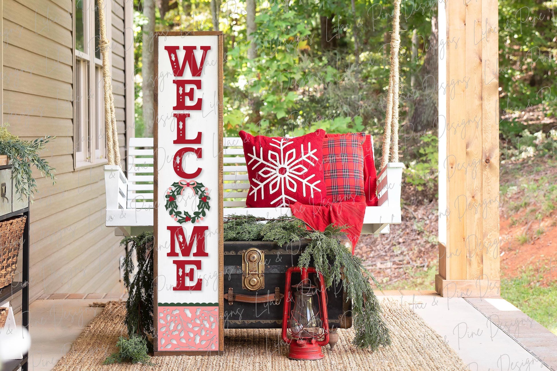 Holly berry welcome sign SVG, Christmas porch leaner, Christmas wreath SVG, porch decor, Christmas decor, Glowforge SVG, laser cut file