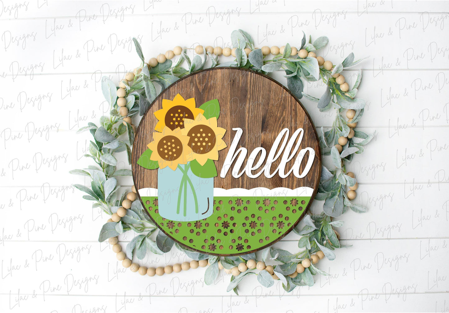 Hello sunflower door hanger SVG, fall welcome sign SVG, summer sign, floral sign, door hanger pattern, Glowforge SVG, laser cut file