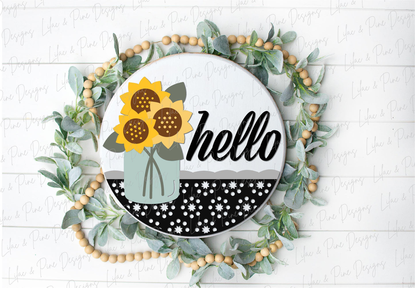 Hello sunflower door hanger SVG, fall welcome sign SVG, summer sign, floral sign, door hanger pattern, Glowforge SVG, laser cut file