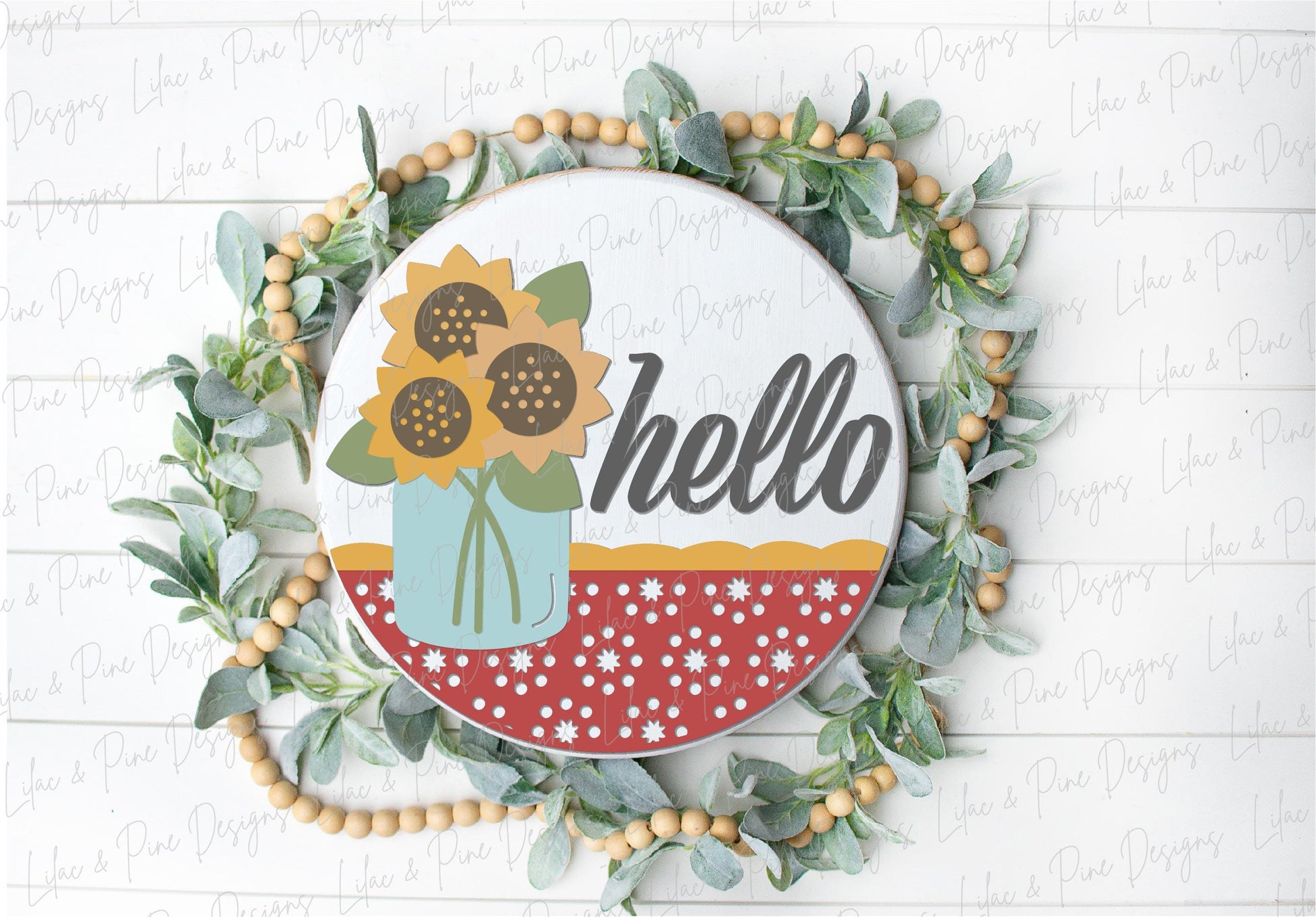 Hello sunflower door hanger SVG, fall welcome sign SVG, summer sign, floral sign, door hanger pattern, Glowforge SVG, laser cut file