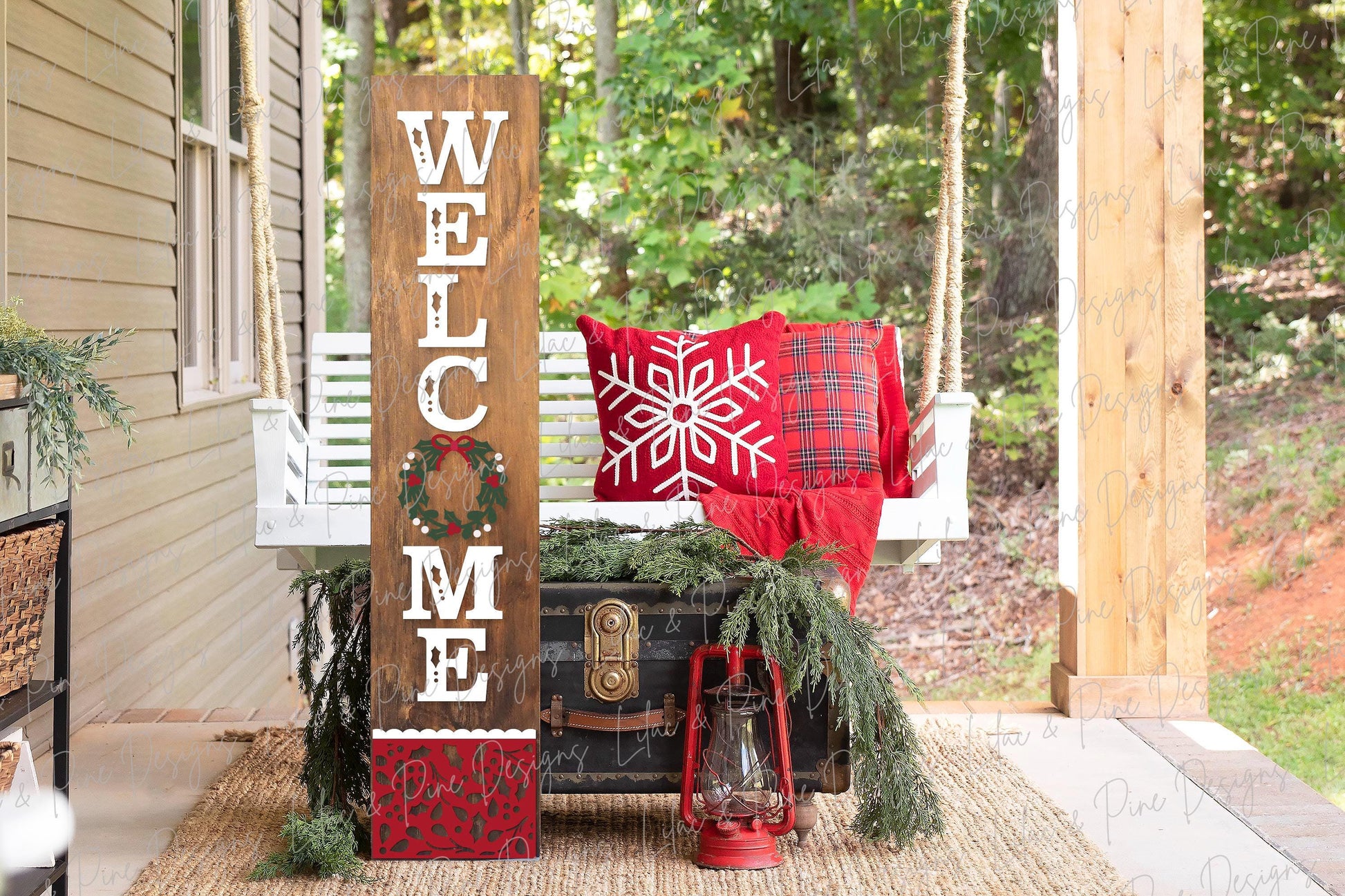 Holly berry welcome sign SVG, Christmas porch leaner, Christmas wreath SVG, porch decor, Christmas decor, Glowforge SVG, laser cut file