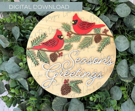 cardinal welcome sign, winter welcome sign SVG, seasons greetings SVG, Christmas door hanger, winter decor, Glowforge SVG, laser cut file