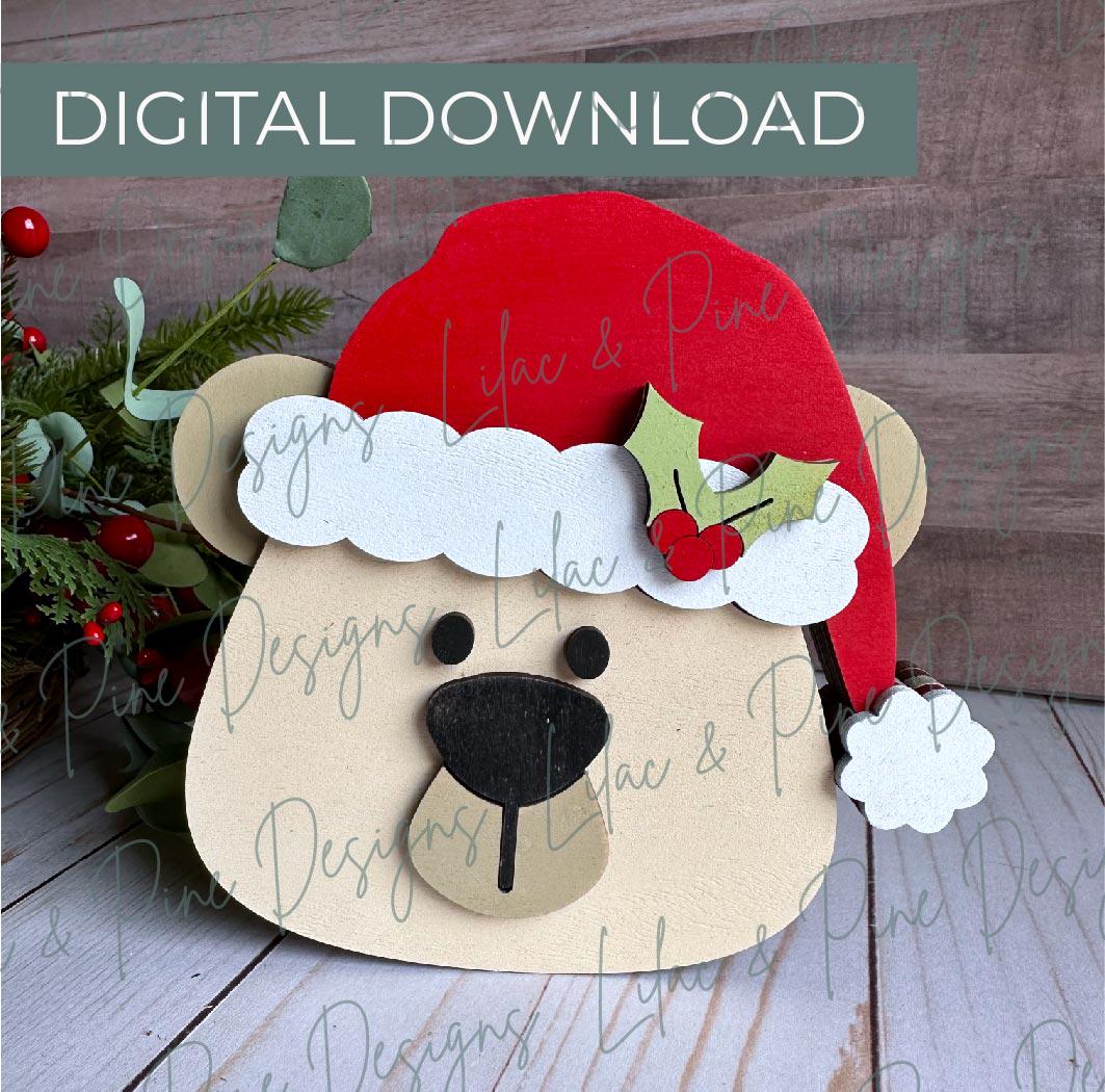 Chunky Polar Bear Shelf Sitter SVG, Christmas friend, Santa hat SVG, Christmas decor, Glowforge Svg, laser cut file, paint party template