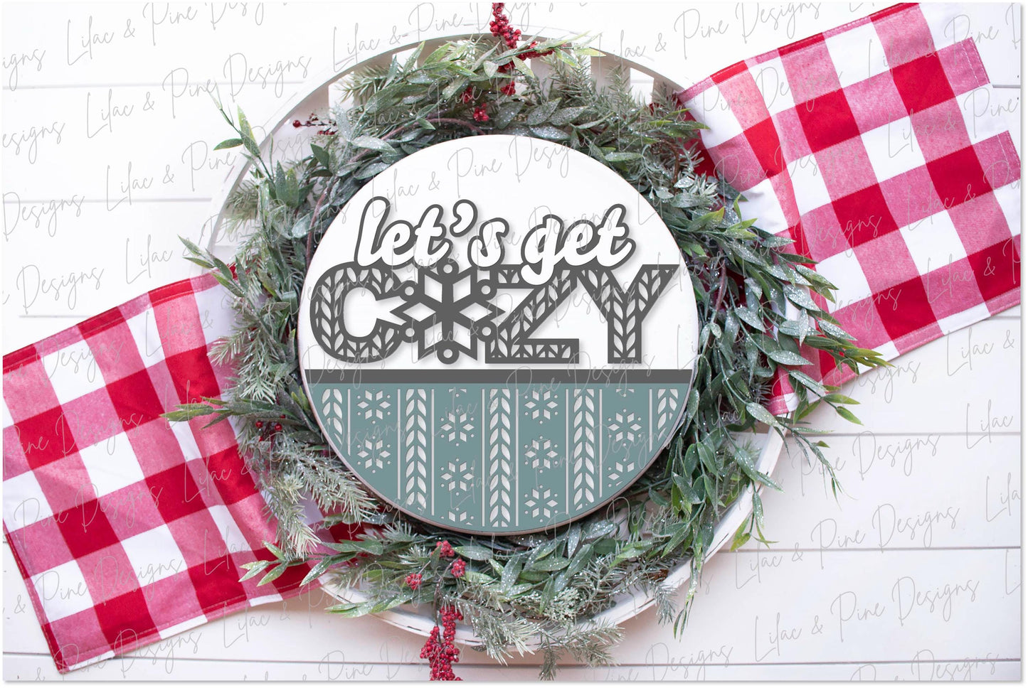 Lets get Cozy sign SVG, sweater pattern sign, winter door hanger, Christmas round sign SVG, welcome sign SVG, Glowforge Svg, laser cut file