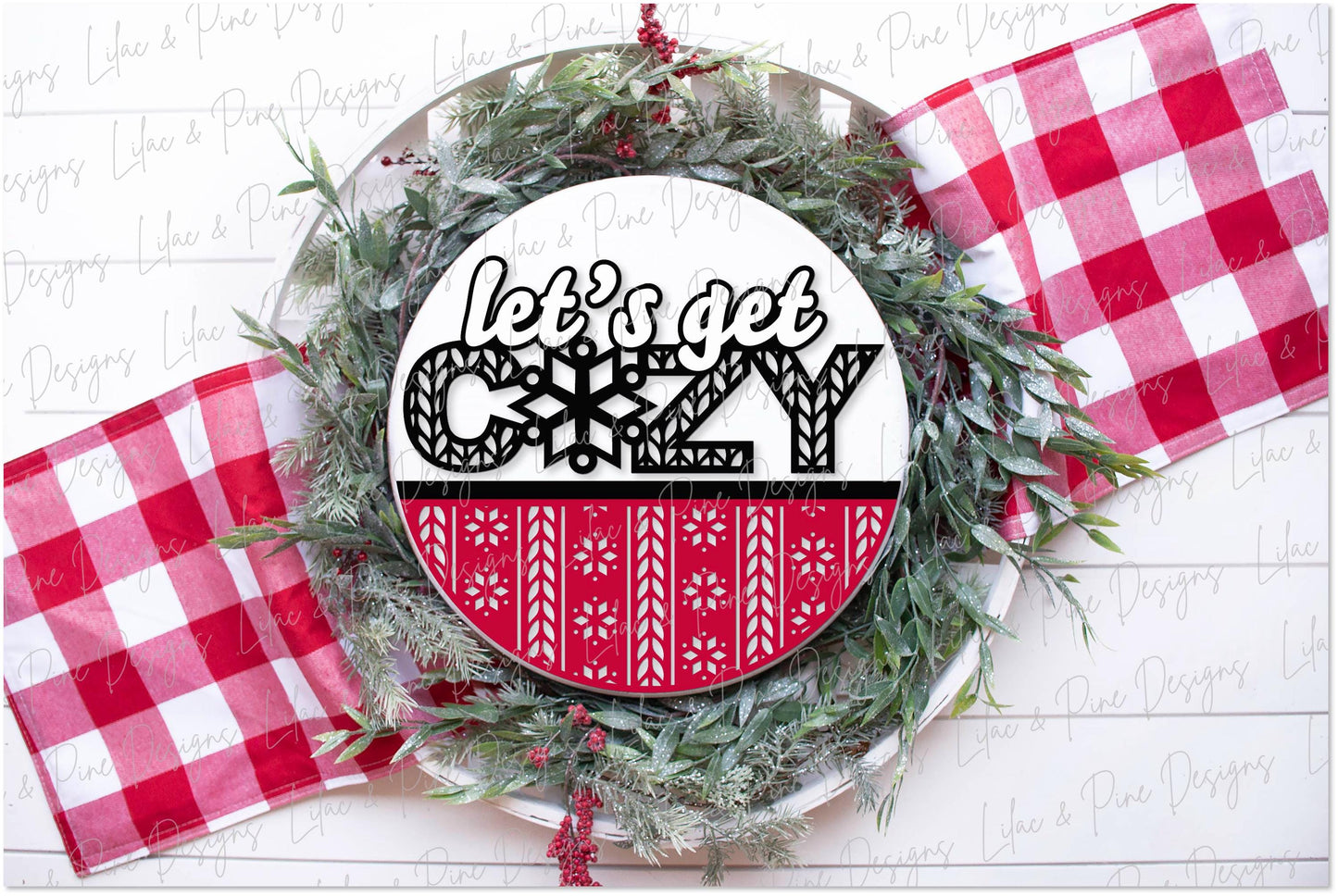 Lets get Cozy sign SVG, sweater pattern sign, winter door hanger, Christmas round sign SVG, welcome sign SVG, Glowforge Svg, laser cut file