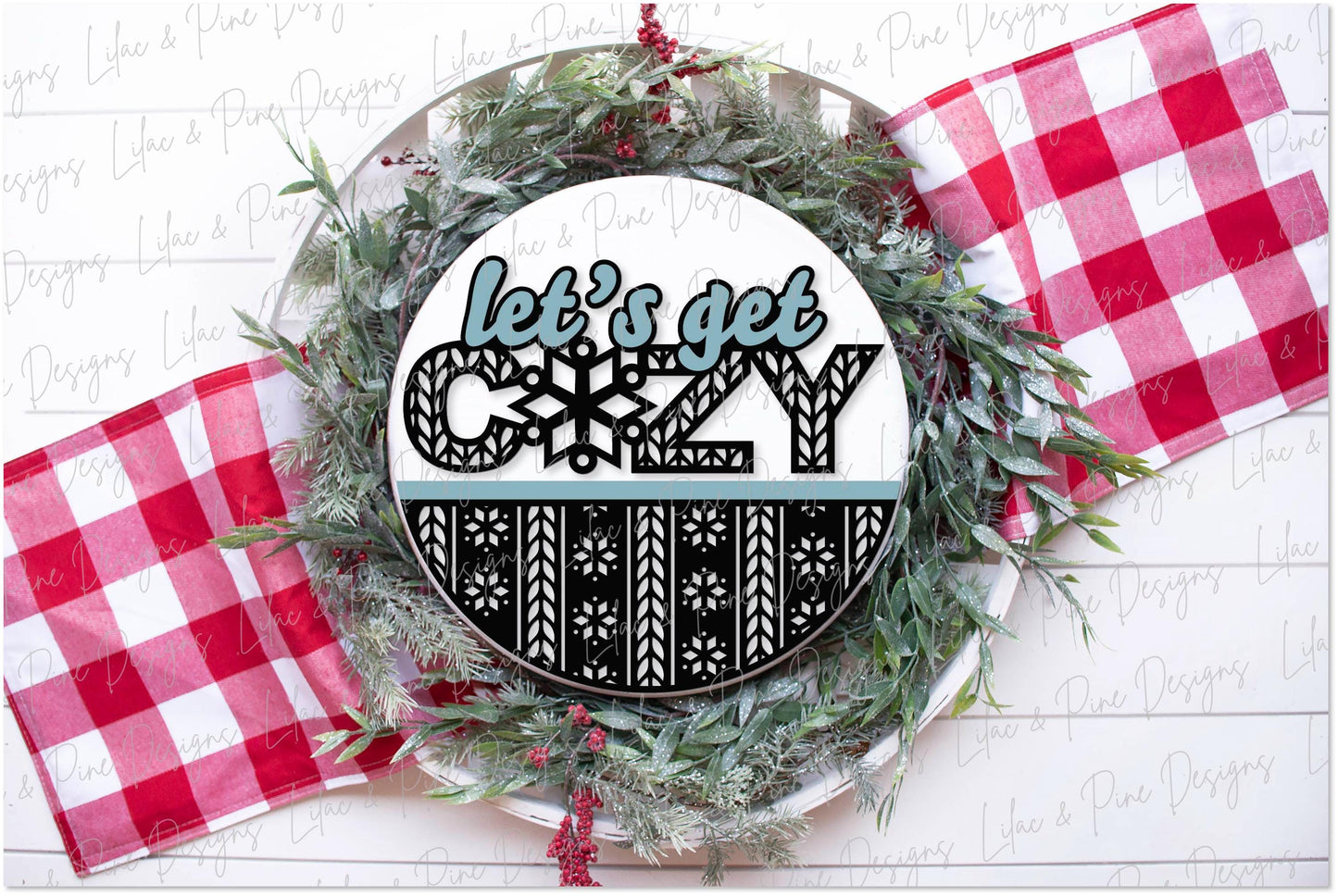 Lets get Cozy sign SVG, sweater pattern sign, winter door hanger, Christmas round sign SVG, welcome sign SVG, Glowforge Svg, laser cut file