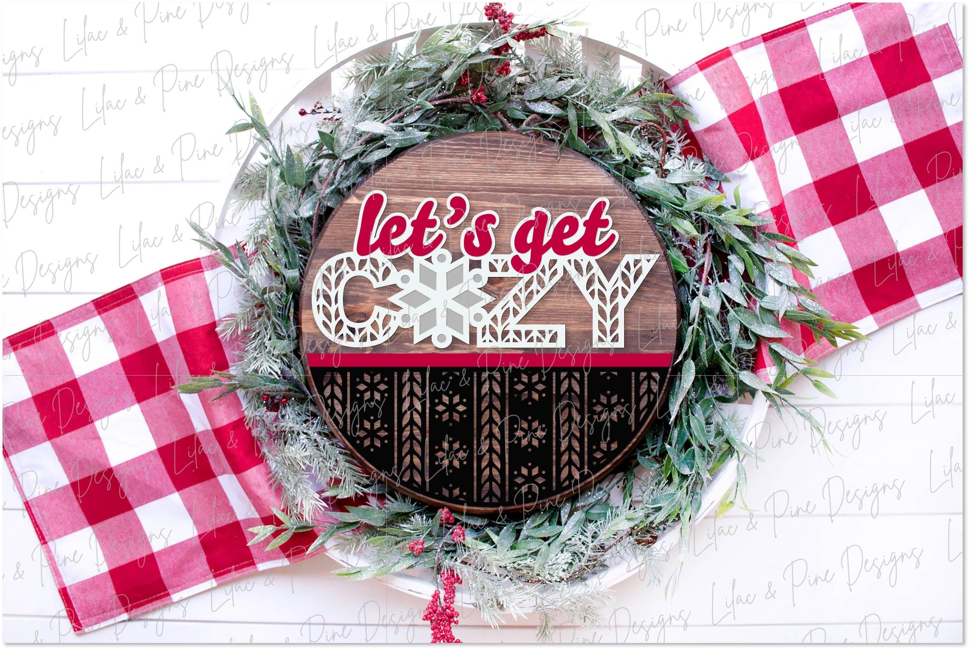 Lets get Cozy sign SVG, sweater pattern sign, winter door hanger, Christmas round sign SVG, welcome sign SVG, Glowforge Svg, laser cut file