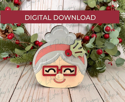 Chunky Mrs Claus Shelf Sitter SVG, Mrs Santa Claus laser cut file, paint party template, Christmas decor, Glowforge Svg, laser cut file