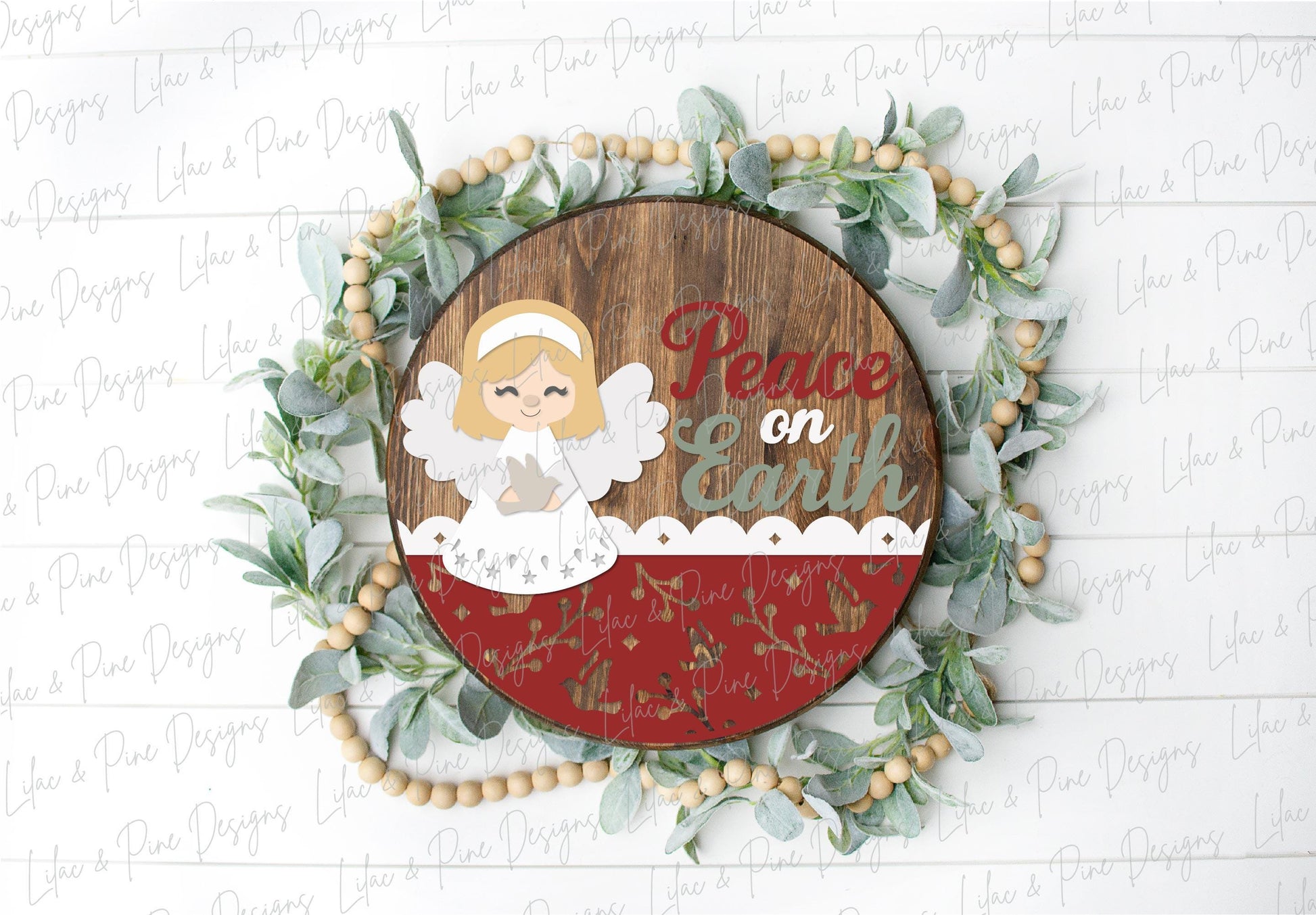 Peace on Earth round sign SVG, Christmas Angel SVG, welcome SVG, Holiday door hanger svg, sign party template, Glowforge Svg, laser cut file