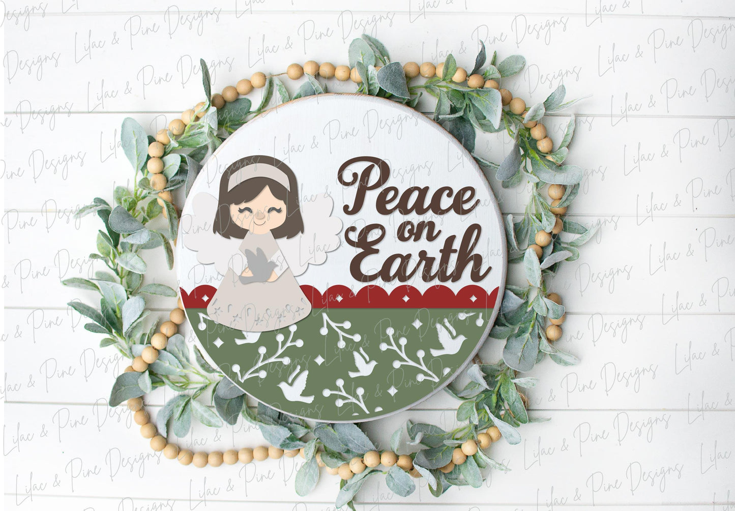 Peace on Earth round sign SVG, Christmas Angel SVG, welcome SVG, Holiday door hanger svg, sign party template, Glowforge Svg, laser cut file