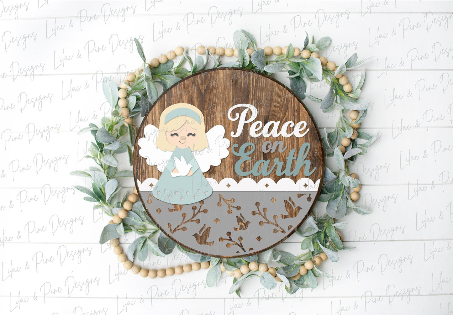 Peace on Earth round sign SVG, Christmas Angel SVG, welcome SVG, Holiday door hanger svg, sign party template, Glowforge Svg, laser cut file