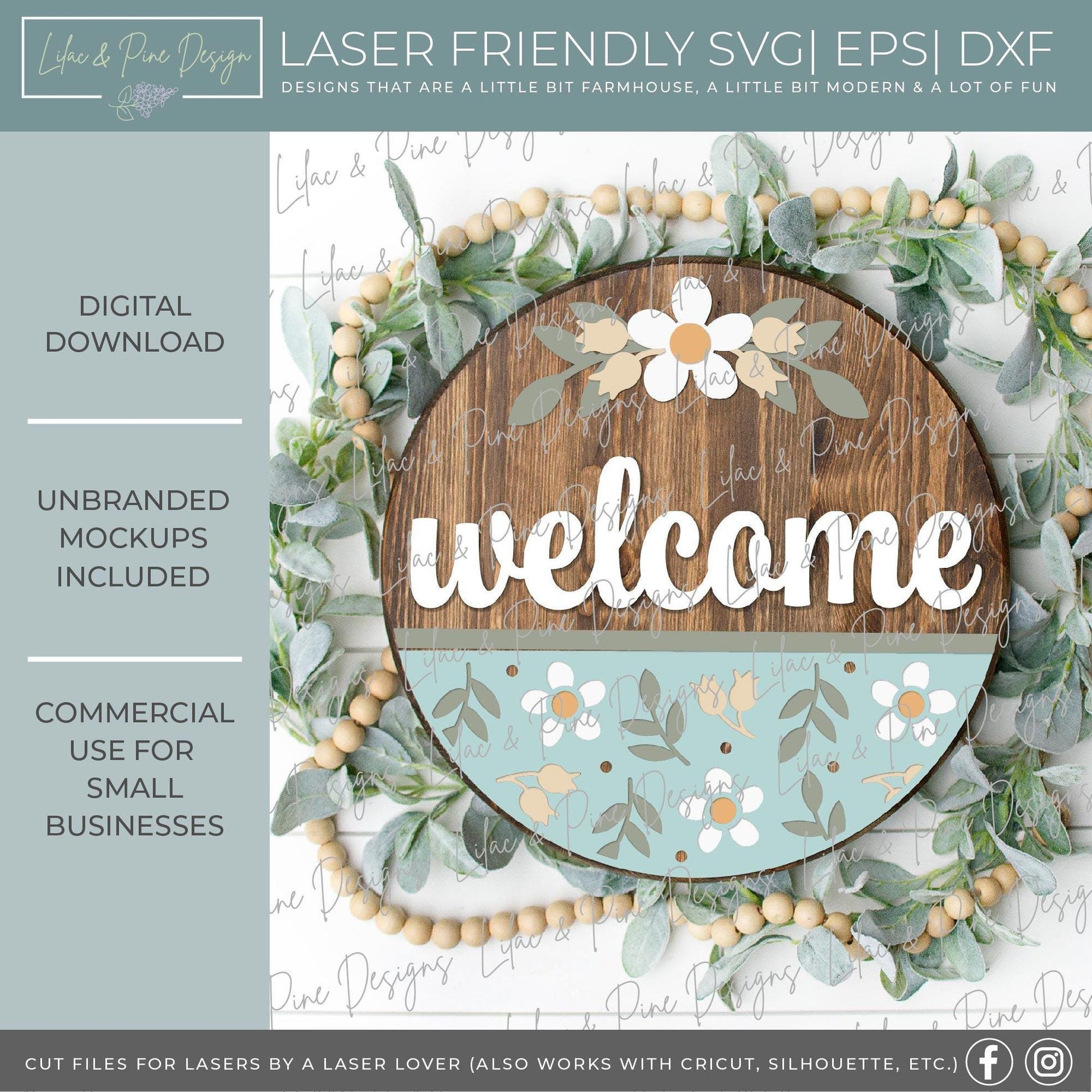 Snarky welcome door hanger SVG, funny round sign, floral welcome sign svg, everyday svg, paint party template, Glowforge Svg, laser cut file