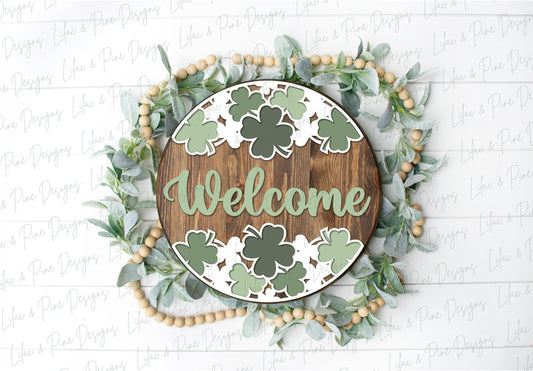 St Patricks Day door hanger SVG, Shamrock welcome sign, St Paddys Day SVG, St Pattys day door sign, Glowforge, laser cut file, Cricut SVG