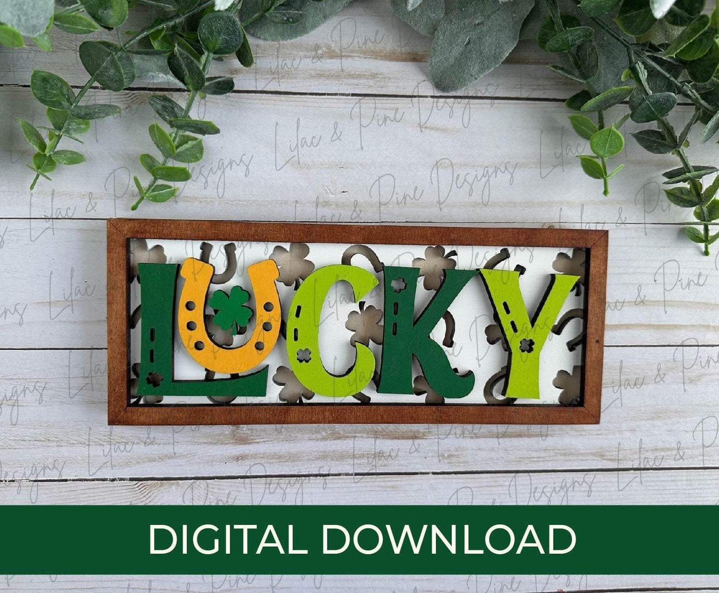 Lucky sign SVG, Happy St Patricks Day decor SVG, Shamrock sign, St Paddys Day shelf decor, shelf sitter SVG, Glowforge Svg, laser cut file