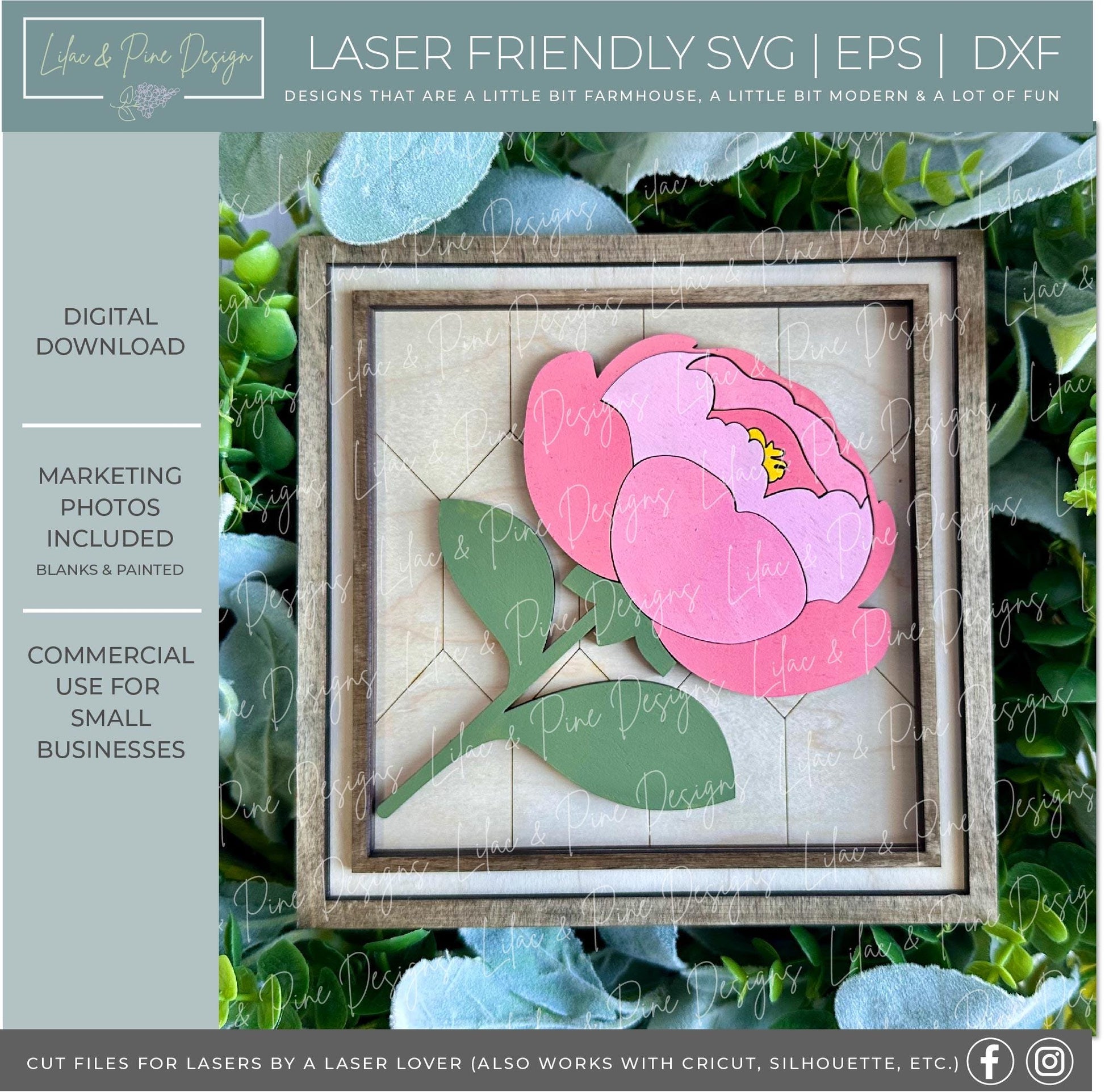floral sign bundle SVG, hydrangea sign, peony svg, lilac decor, Glowforge SVG, summer flowers, laser cut file, square sign, digital download
