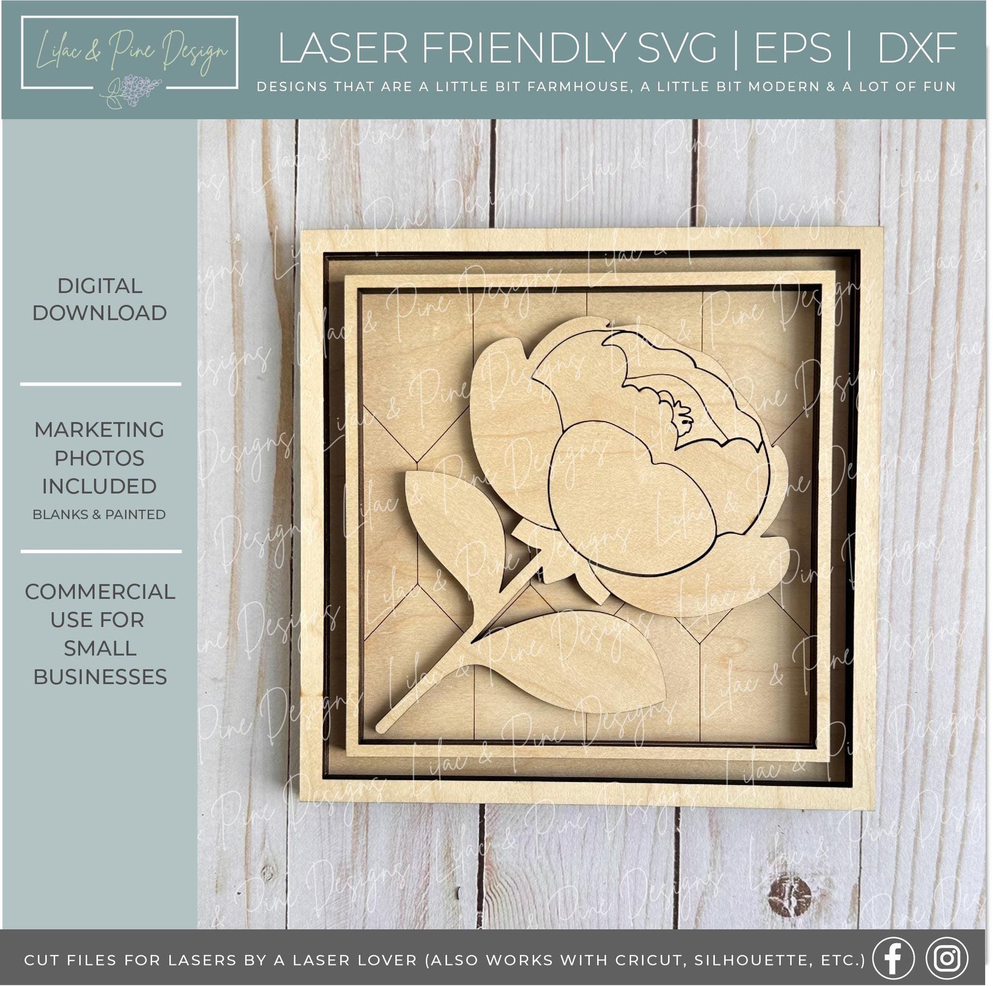floral sign bundle SVG, hydrangea sign, peony svg, lilac decor, Glowforge SVG, summer flowers, laser cut file, square sign, digital download