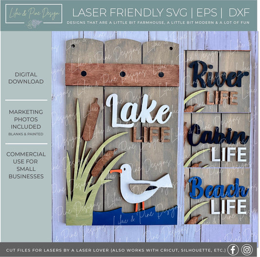 seagull door hanger SVG, Lake Life welcome sign, Beach SVG, Cabin, River Life svg, laser cut file, plank sign, Glowforge, digital download