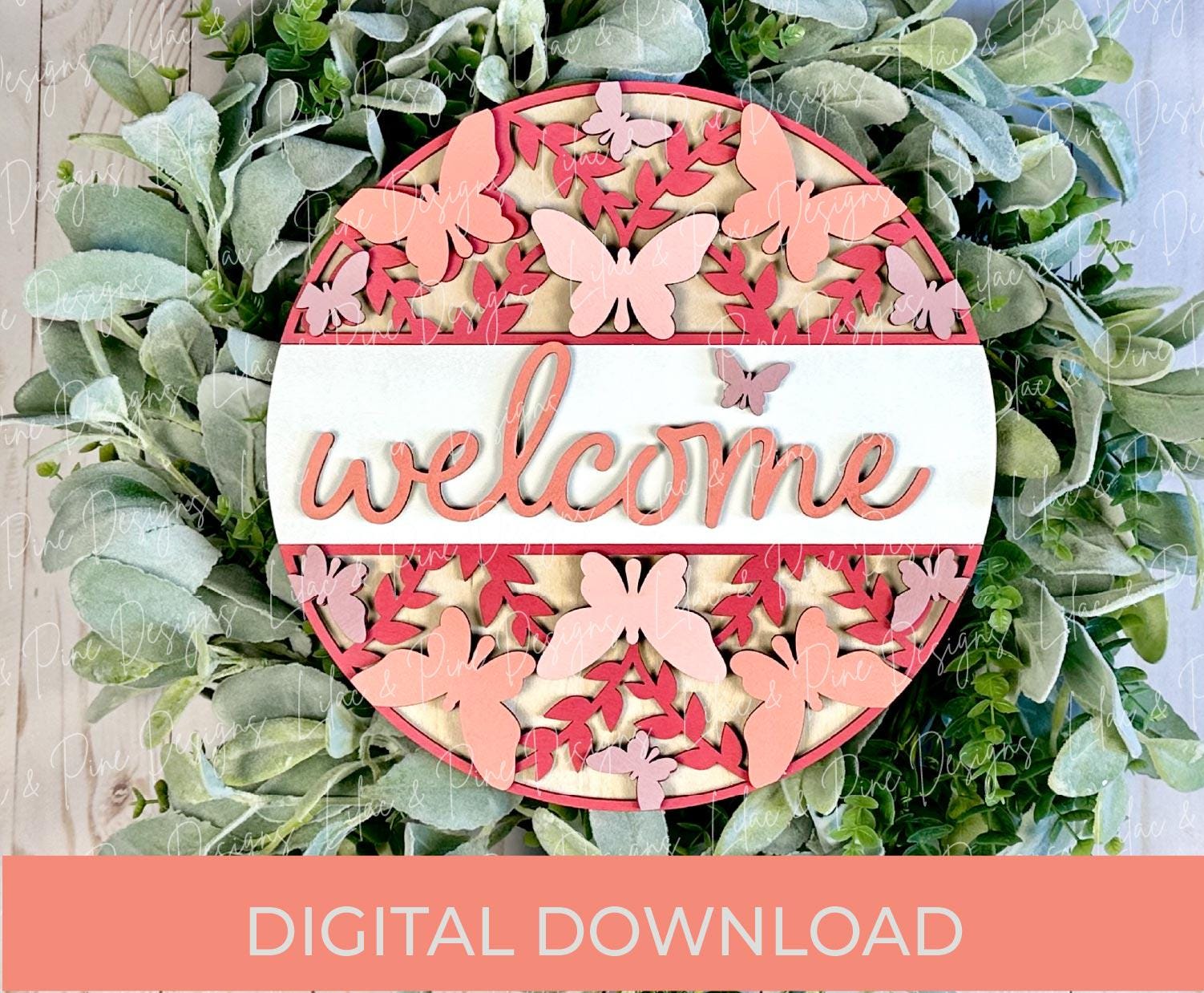 hello butterfly door hanger SVG, butterfly welcome, home sweet home sign SVG, Glowforge Svg, laser cut file, Cricut SVG, digital download