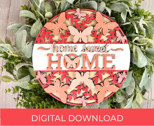 hello butterfly door hanger SVG, butterfly welcome, home sweet home sign SVG, Glowforge Svg, laser cut file, Cricut SVG, digital download