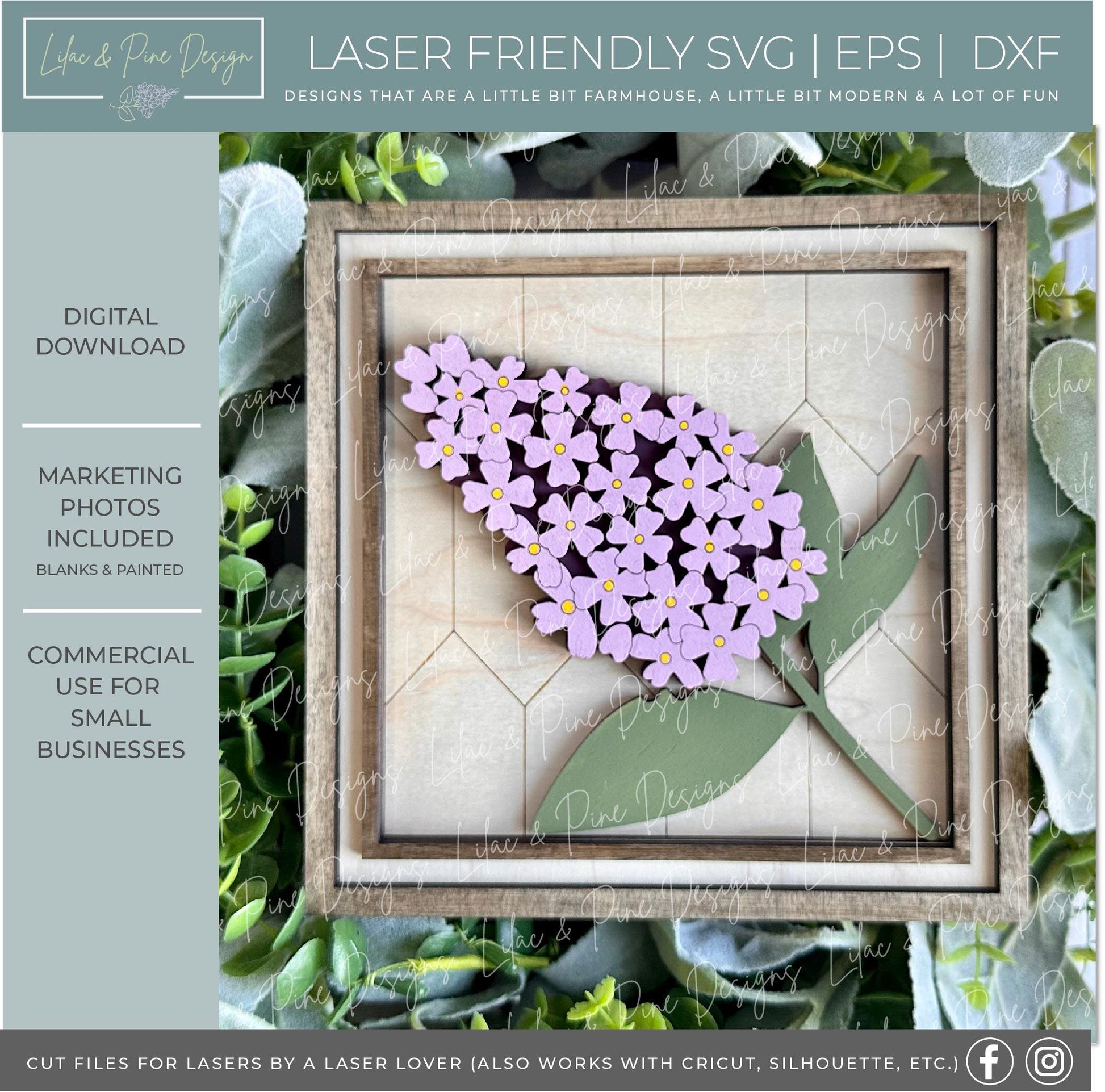 floral sign bundle SVG, hydrangea sign, peony svg, lilac decor, Glowforge SVG, summer flowers, laser cut file, square sign, digital download