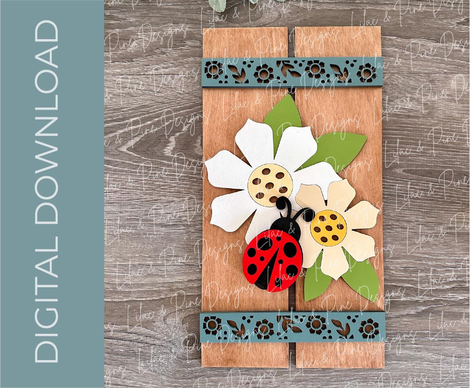 Ladybug and flower sign SVG, summer plank sign, ladybug shelf sitter SVG, pallet sign SVG, Glowforge Svg, laser cut file, digital download