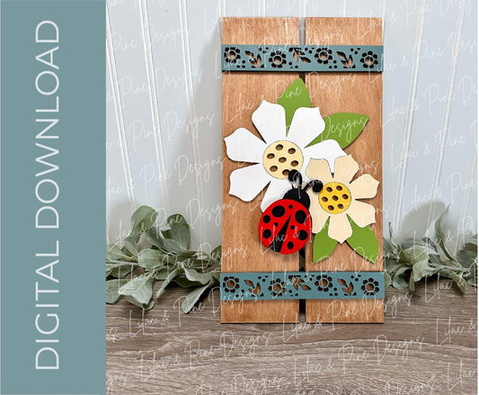 Ladybug and flower sign SVG, summer plank sign, ladybug shelf sitter SVG, pallet sign SVG, Glowforge Svg, laser cut file, digital download