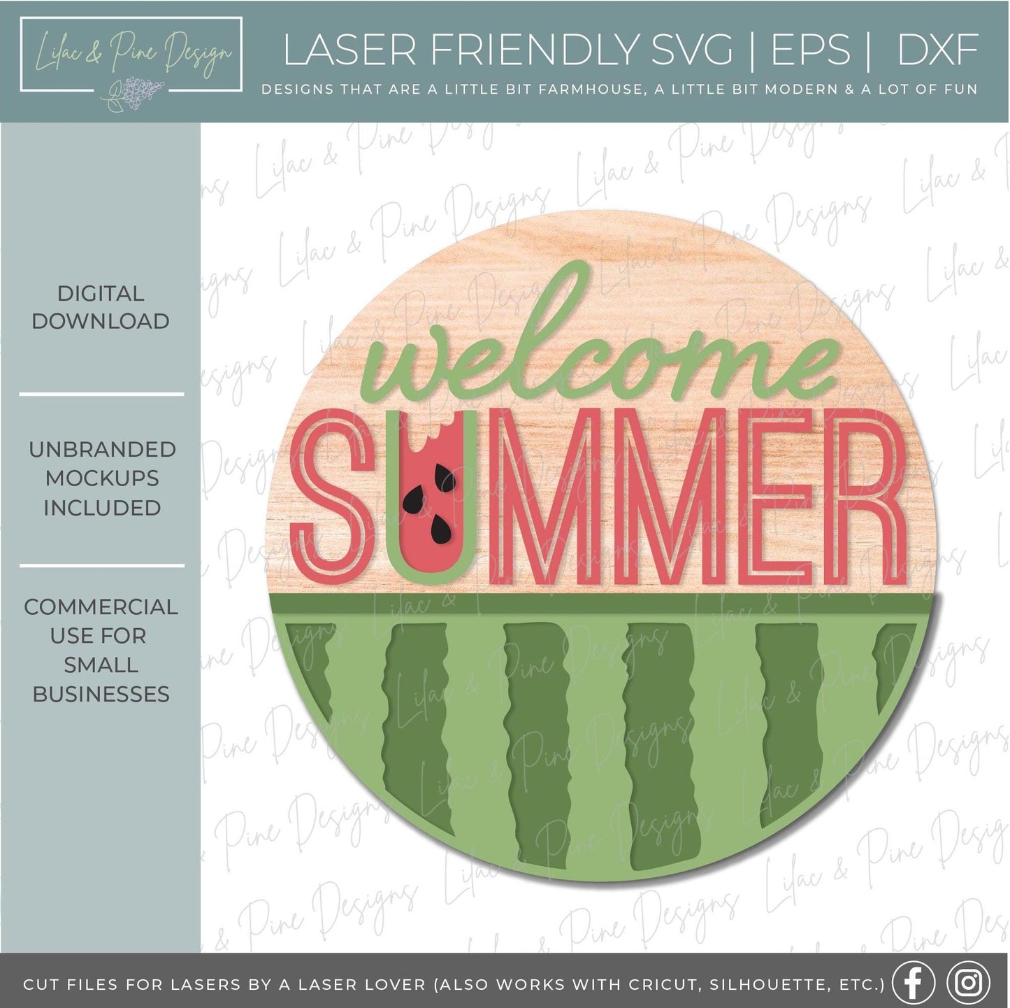 Watermelon door hanger SVG, welcome summer sign svg, cute watermelon decor SVG, digital download, Glowforge, laser cut file, Cricut SVG