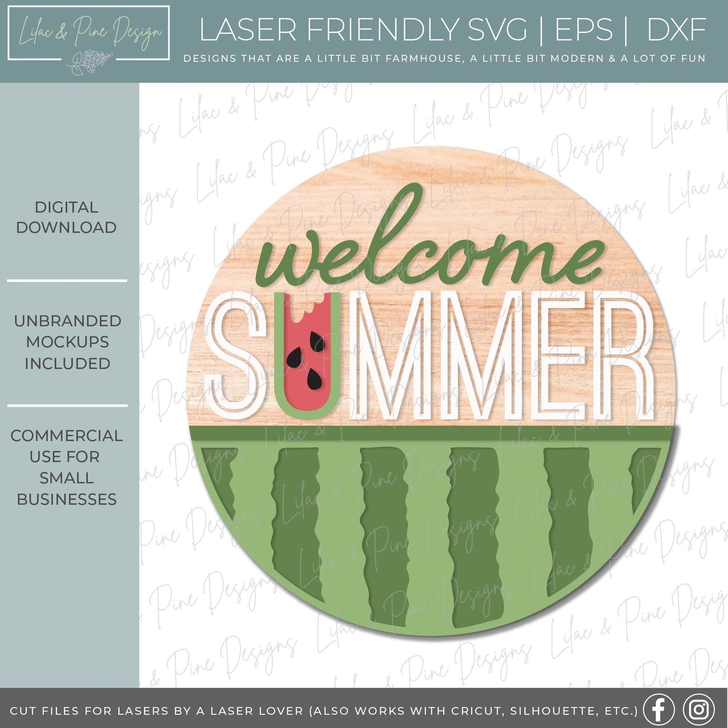 Watermelon door hanger SVG, welcome summer sign svg, cute watermelon decor SVG, digital download, Glowforge, laser cut file, Cricut SVG