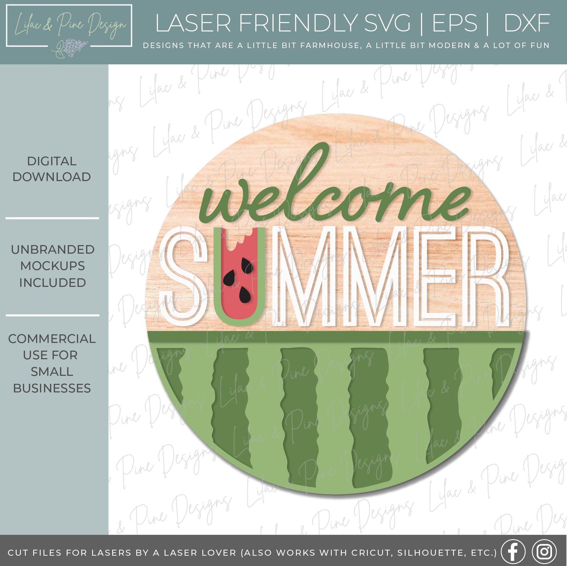 Watermelon door hanger SVG, welcome summer sign svg, cute watermelon decor SVG, digital download, Glowforge, laser cut file, Cricut SVG