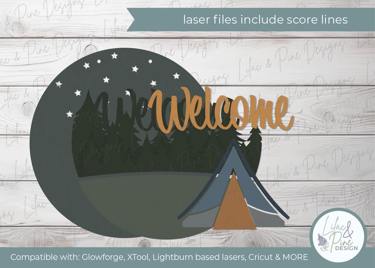 tent camping sign SVG, welcome camper sign, fire pit sign SVG, campfire svg, Glowforge Svg, laser cut file, Cricut SVG, digital download