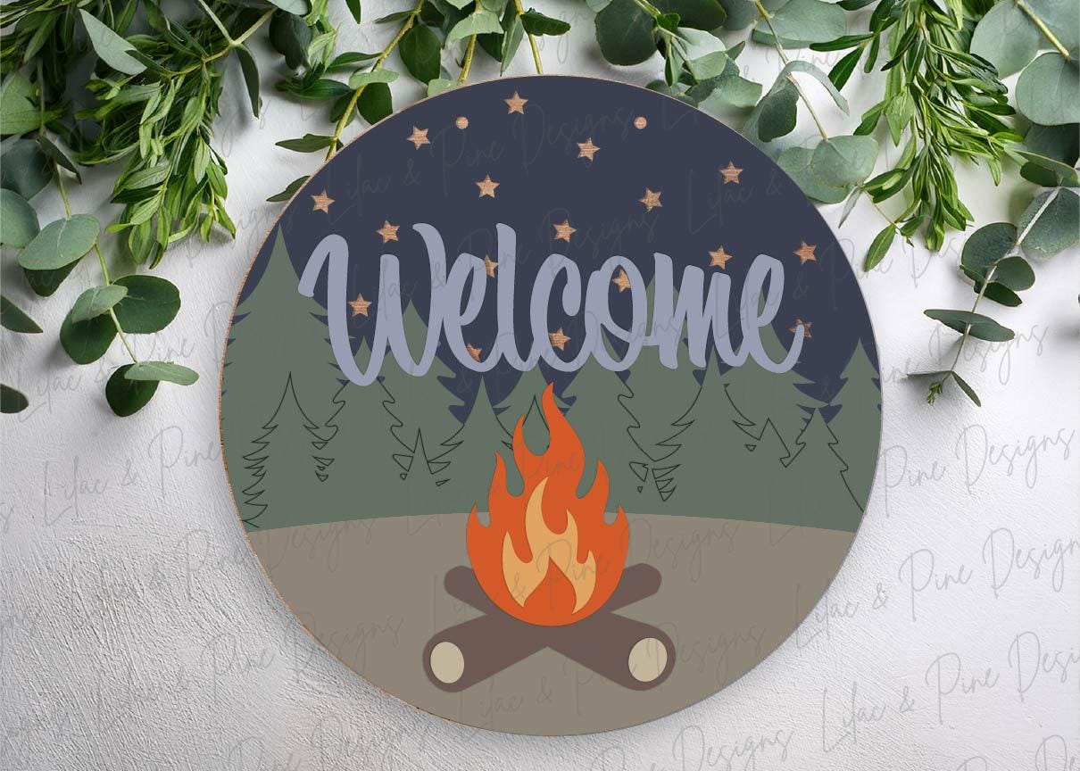 tent camping sign SVG, welcome camper sign, fire pit sign SVG, campfire svg, Glowforge Svg, laser cut file, Cricut SVG, digital download