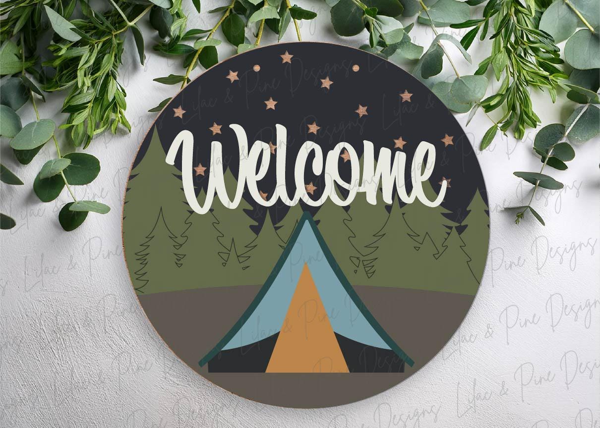 tent camping sign SVG, welcome camper sign, fire pit sign SVG, campfire svg, Glowforge Svg, laser cut file, Cricut SVG, digital download