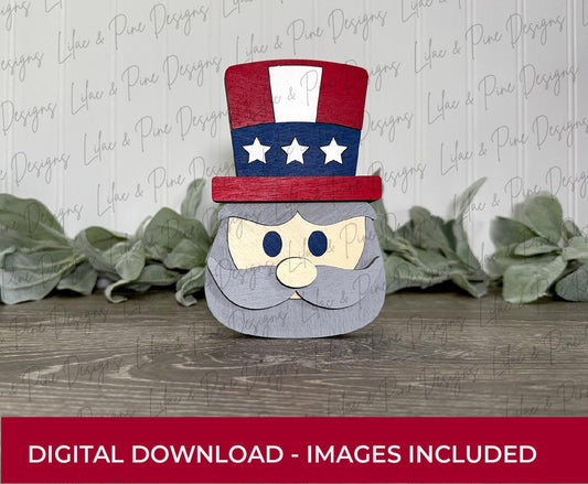 Laser Ready Uncle Sam Shelf Sitter SVG - Chunky Patriotic shelf sitter for Glowforge - 4th of July Pattern for Paint Kit - Americana decor