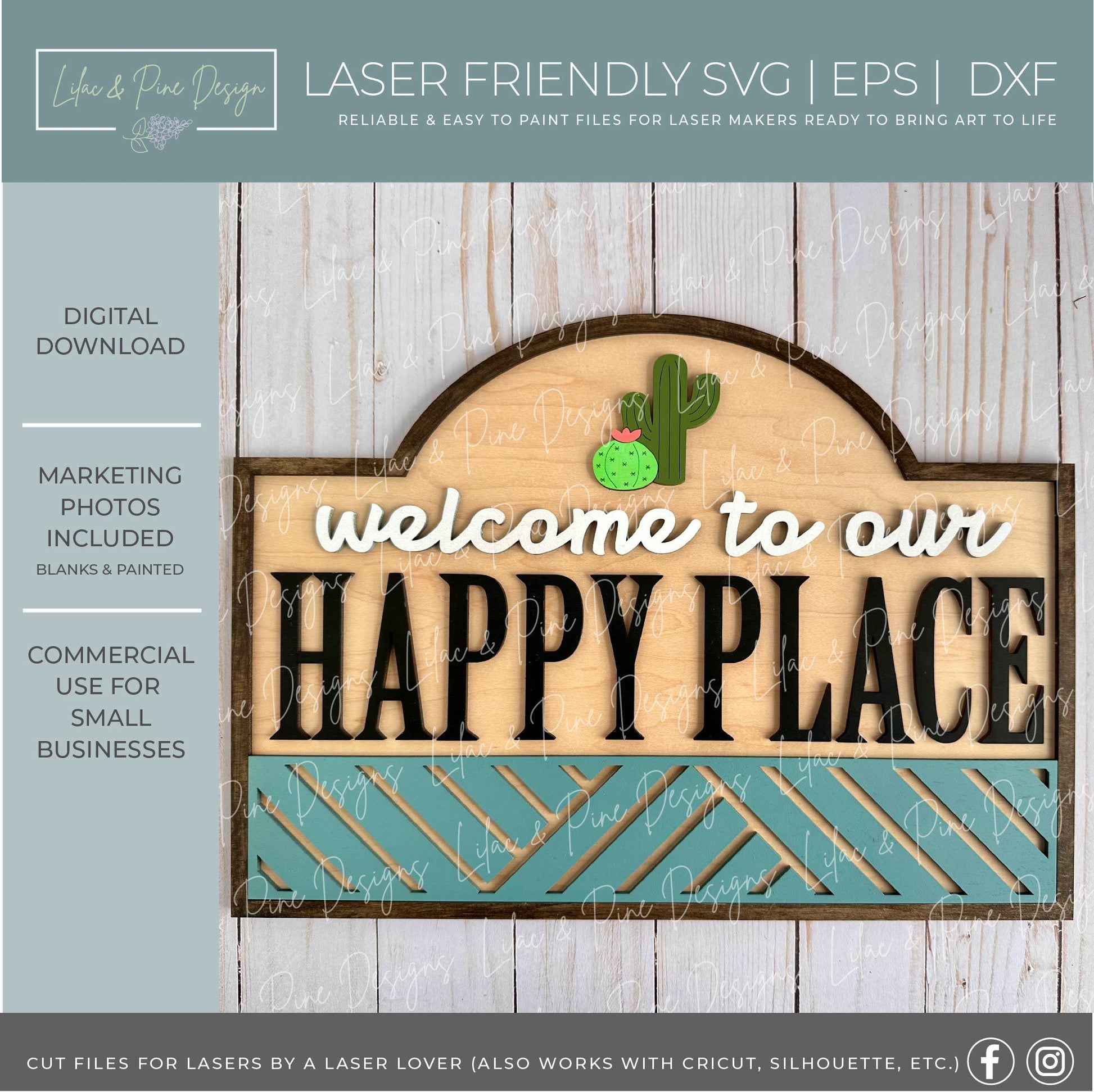 Welcome to Our Happy Place SVG - Laser sign for bar or fire pit - Summer Glowforge File - Decor for beach house or cabin - digital download