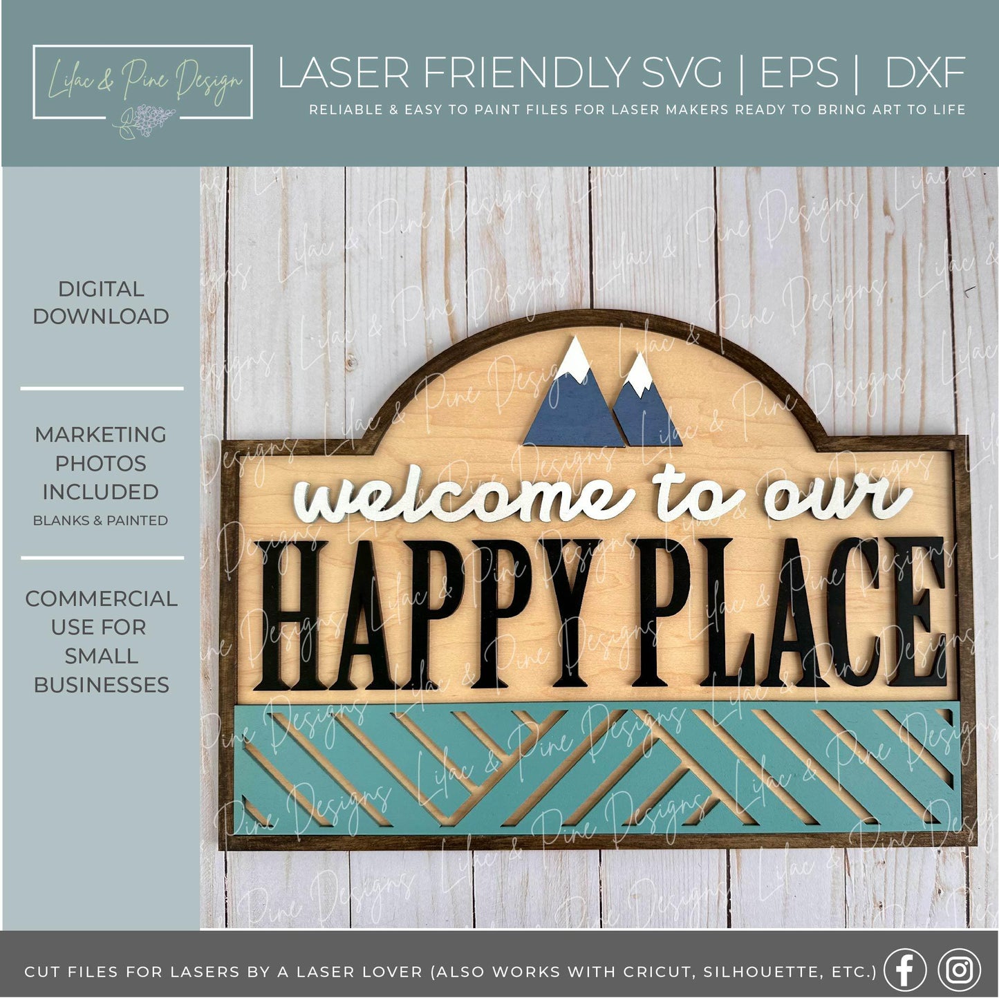 Welcome to Our Happy Place SVG - Laser sign for bar or fire pit - Summer Glowforge File - Decor for beach house or cabin - digital download