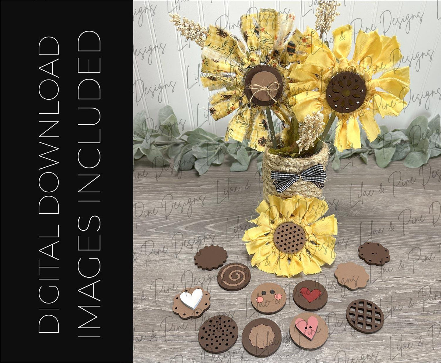 Mix and Match Sunflower Bundle - Primitive flower project SVG - Laser Ready Cut Files - Fall Rustic floral SVG - XTool or Glowforge Svg