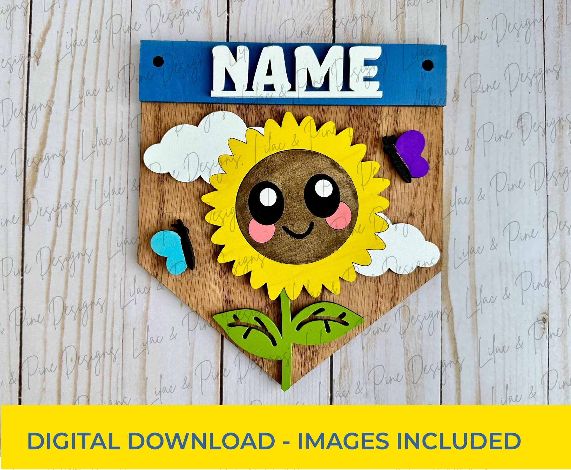 Cute Sunflower Kids craft SVG - banner style name sign - summer project for children - digital download - laser cut file - Glowforge SVG