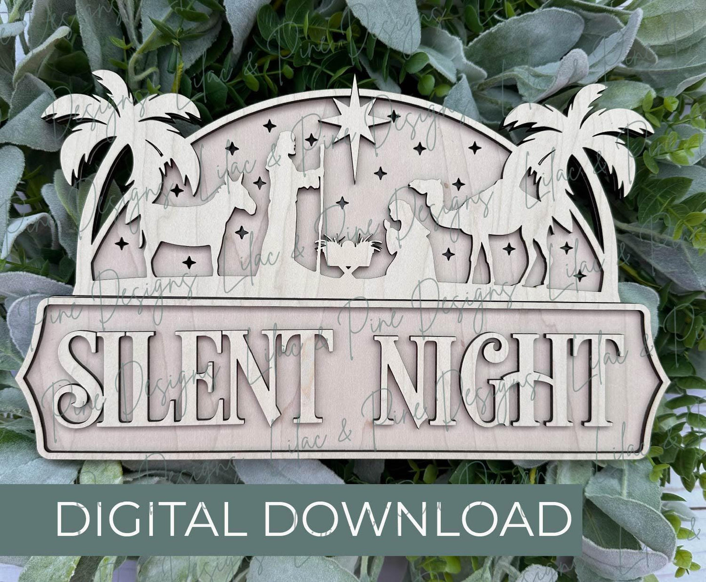 Oh holy Night Nativity scene sign SVG - Religious Christmas decor - Silent Night SVG - baby Jesus in manger SVG - laser cut file