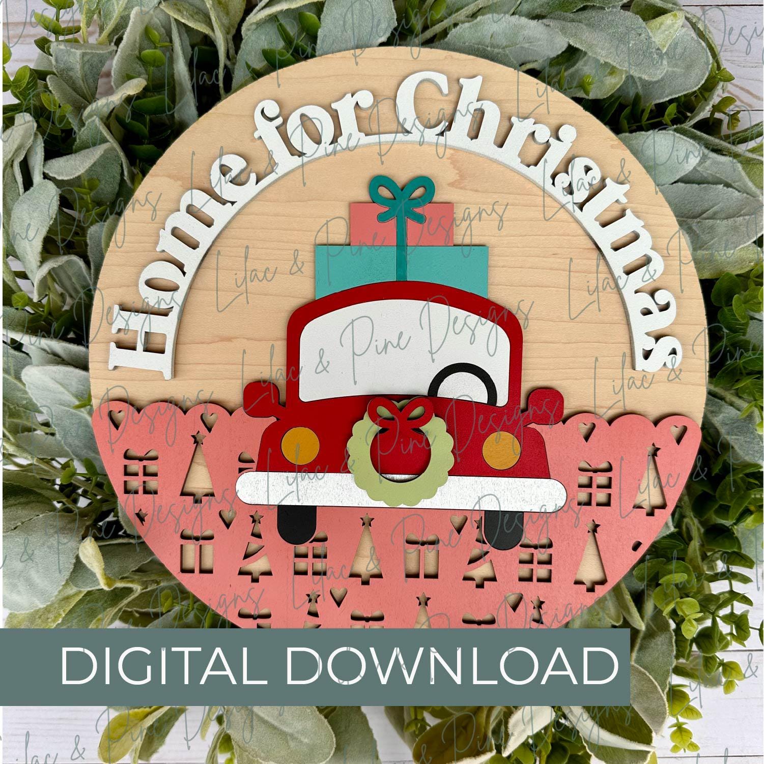 Home for the Holidays round sign SVG - Home for Christmas door hanger SVG - Christmas car welcome sign SVG - laser cut file - Cricut svg