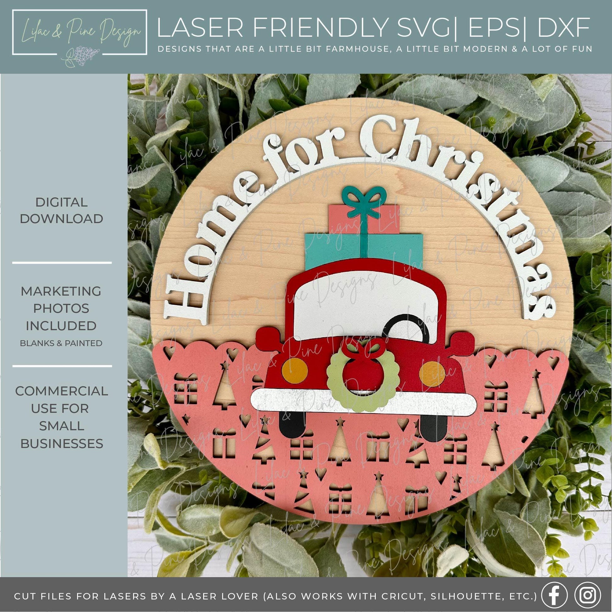 Home for the Holidays round sign SVG - Home for Christmas door hanger SVG - Christmas car welcome sign SVG - laser cut file - Cricut svg