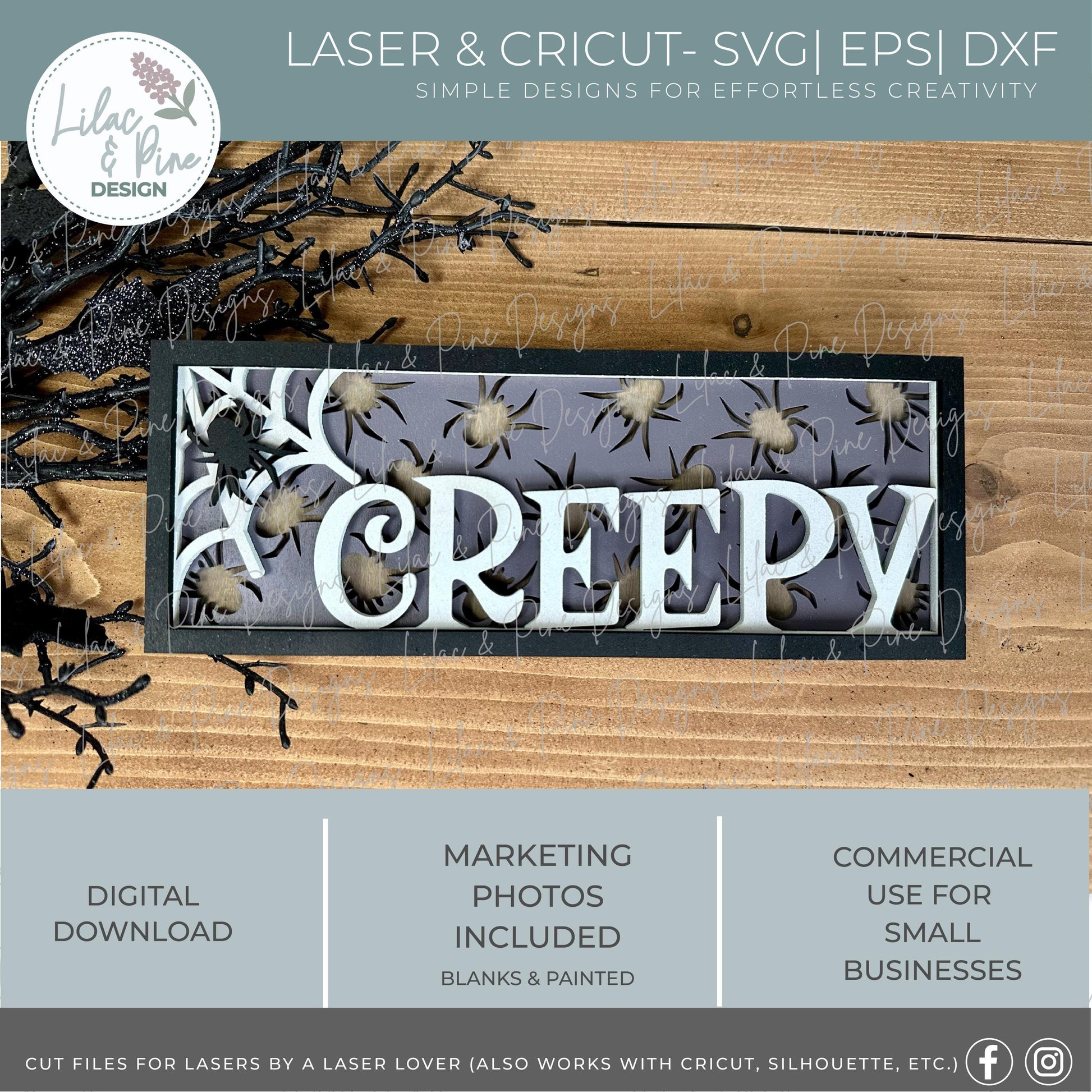 Beware Spiderweb Sign SVG - Halloween shelf sitter - Layered spooky mini sign SVG - creepy spider decor - laser cut files - digital download